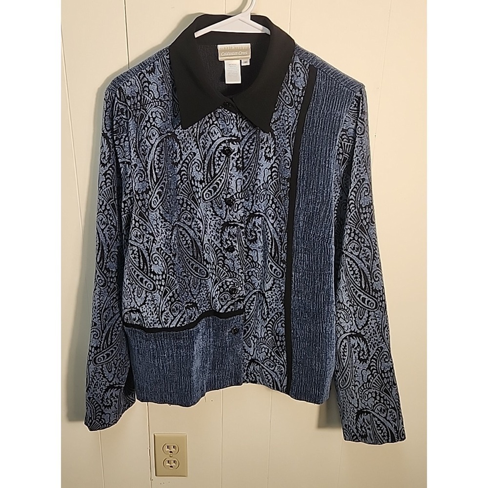Coldwater Creek Long Sleeve Jacket Paisley Blue & Black Sz 16